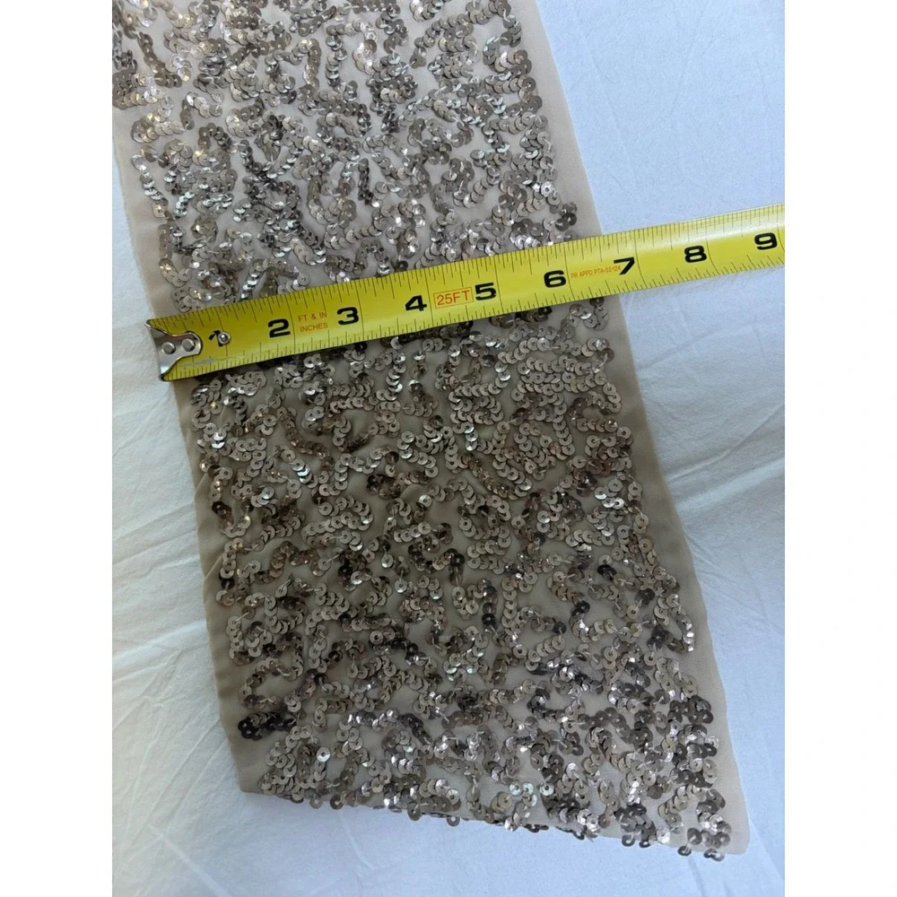 Vintage Beige Silk Champagne  Sequin Rectangle Scarf~70